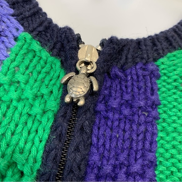 Vtg Eagle Eye Cable Knit Sweater Woman Small Full Zip Rainbow Cotton Rami Warm - Picture 2 of 12